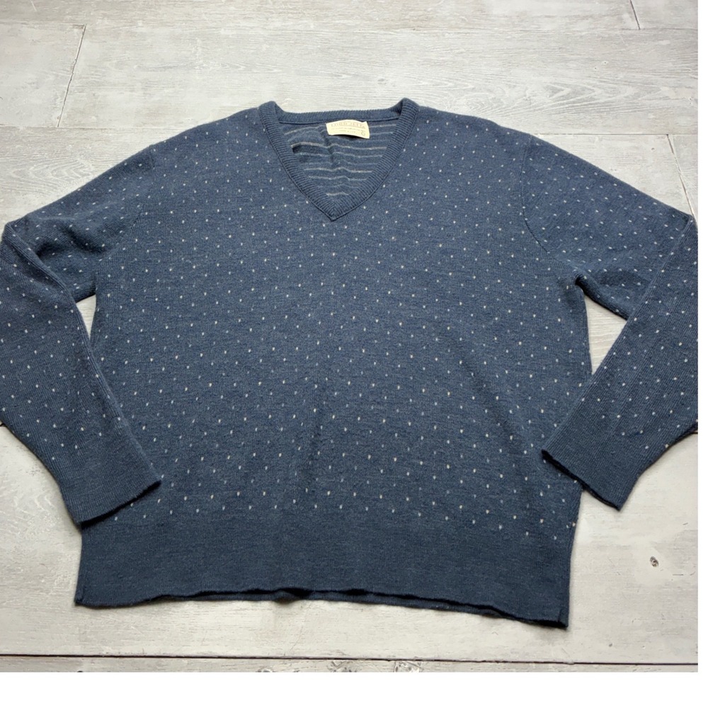 Lord Jeff V-Neck Sweater Mens Large Blue Wool Blend Birdseye Dot Made in USA